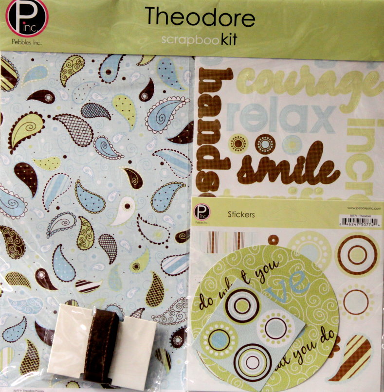 Pebbles THEODORE SCRAPBOOK KIT papers stickers ribbon diecuts