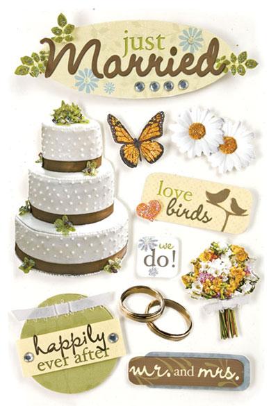 Paper House 3D Dimensional Just Married Stickers