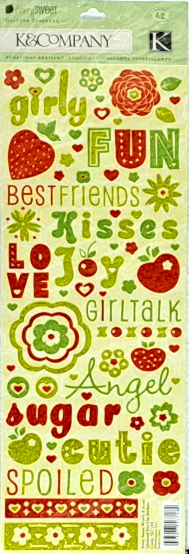 K & Company Berry Sweet Words & Icons Glittered Die-Cut Stickers