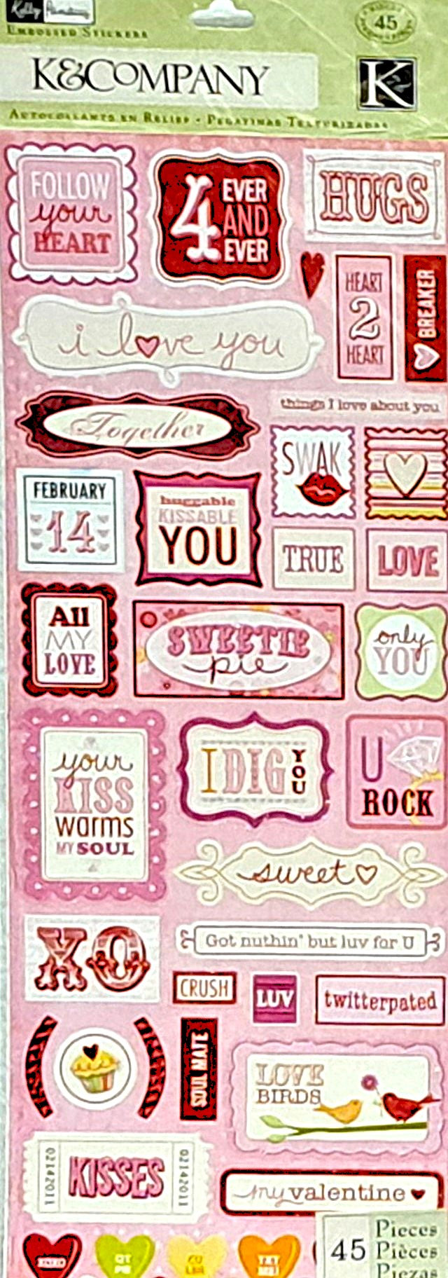 K & Company Valentine Embossed Stickers