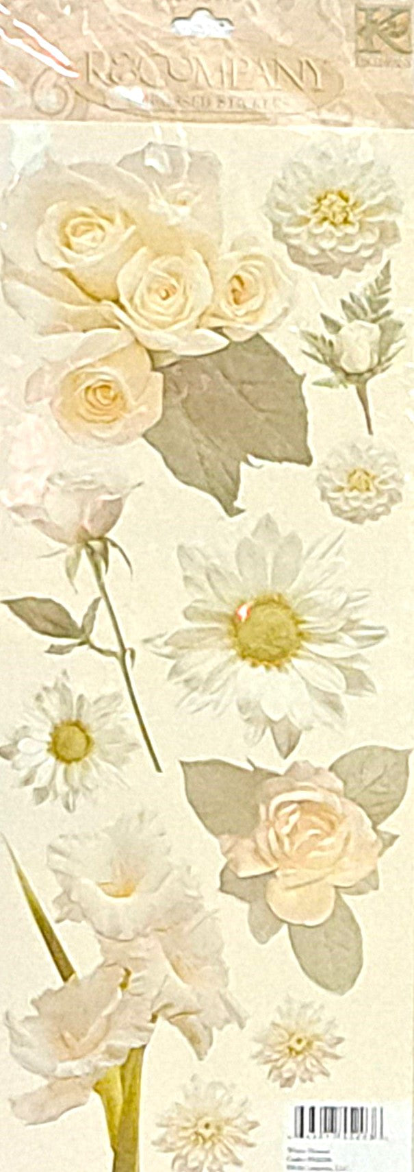 K & Company White Flowers Embossed Stickers