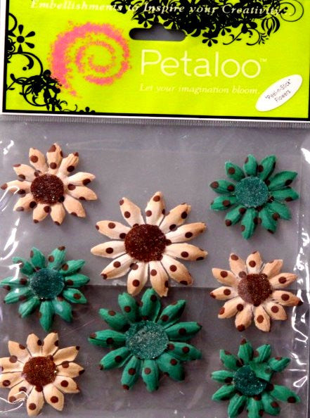 Petaloo Brown, Turquoise And Beige Daisies Flowers - SCRAPBOOKFARE