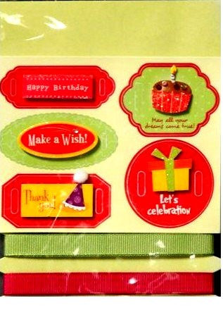 Miss Elizabeth's Premium Birthday Dimensional Stickers And Ribbons Embellishments - SCRAPBOOKFARE