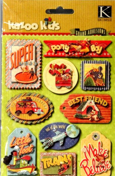 K & Company Kazoo Kids Tags Grand Adhesions Dimensional Stickers - SCRAPBOOKFARE