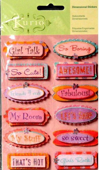 K & Company Kurio Girl Word Dimensional Glitter Stickers - SCRAPBOOKFARE