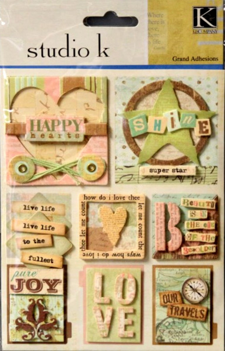 K & Company Studio K Happy Hearts Grand Adhesions Dimensional Stickers - SCRAPBOOKFARE