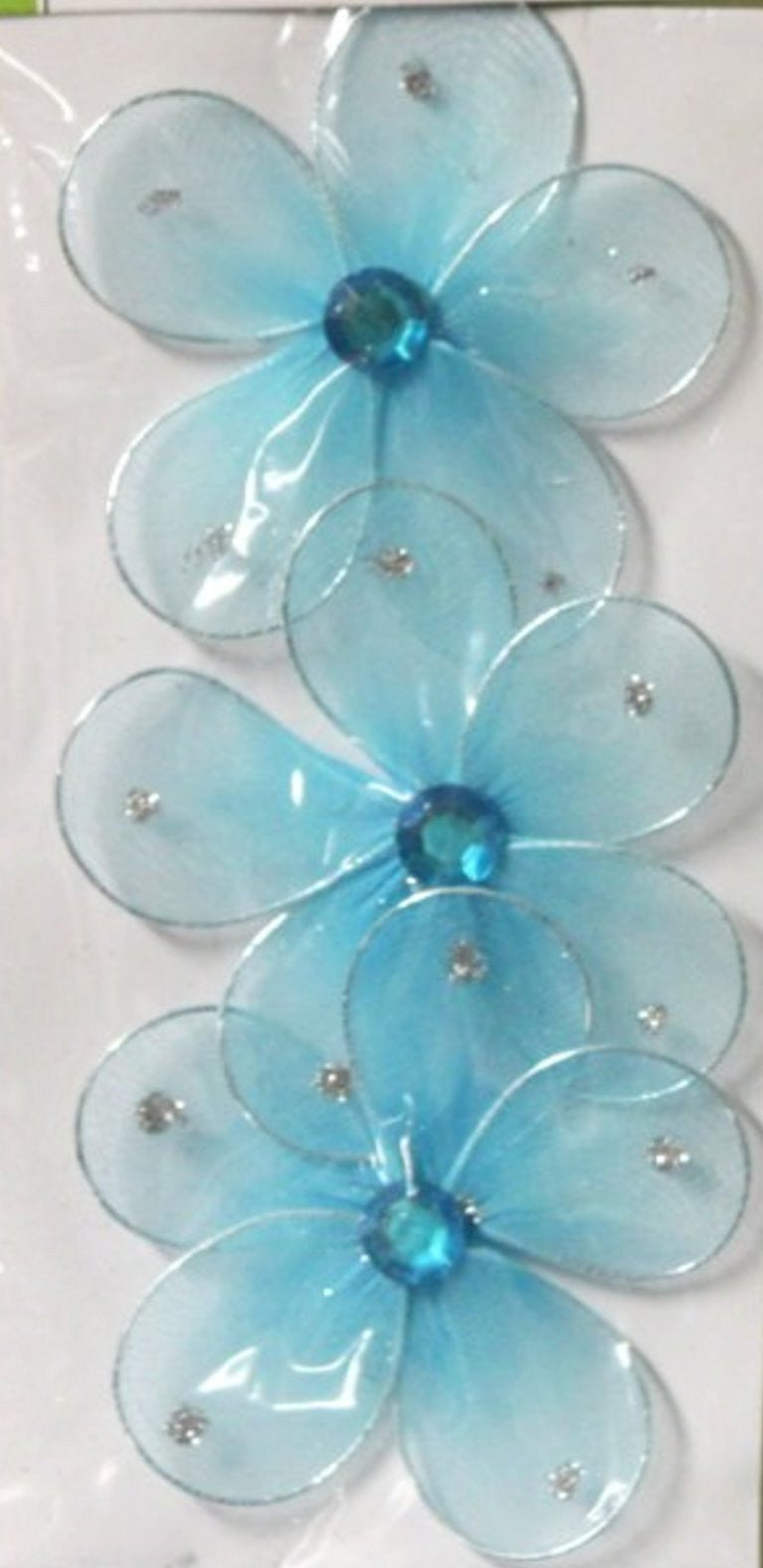 Floral Garden Decorative Sheer Blue Flowers Embellishments With Gems - SCRAPBOOKFARE