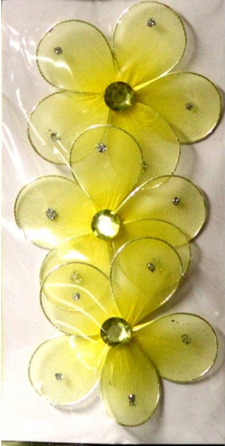 Floral Garden Decorative Sheer Yellow Flowers Embellishments With Gems - SCRAPBOOKFARE