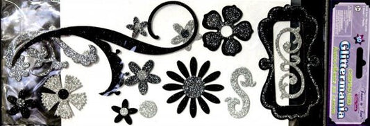 Forever In Time Glittermania Black & Silver Chipboard Embellishment Stickers - SCRAPBOOKFARE