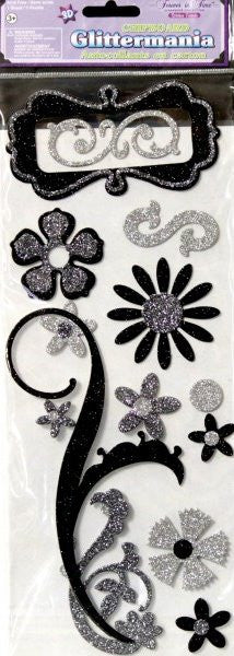 Forever In Time Glittermania Black & Silver Chipboard Embellishment Stickers - SCRAPBOOKFARE