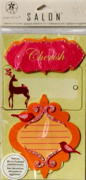 Paper Bliss Cherish 3-D Dimensional Adhesive Chipboard Tags - SCRAPBOOKFARE