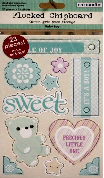 Colorbok Flocked Chipboard Baby Boy Embellishments - SCRAPBOOKFARE