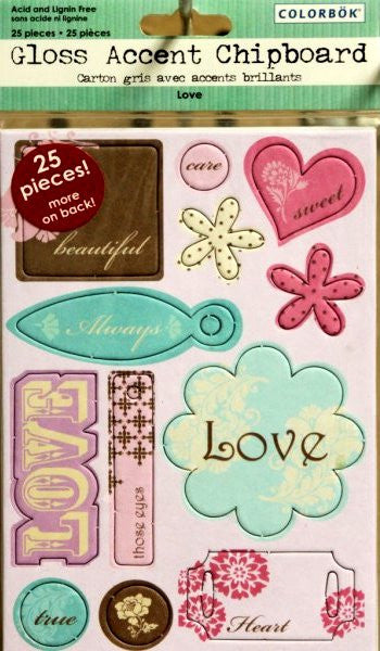 Colorbok Gloss Accent Chipboard Love Embellishments - SCRAPBOOKFARE