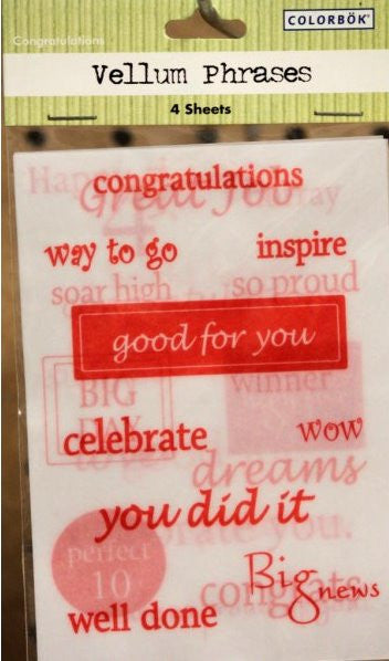 Colorbok Congratulations Vellum Phrases - SCRAPBOOKFARE