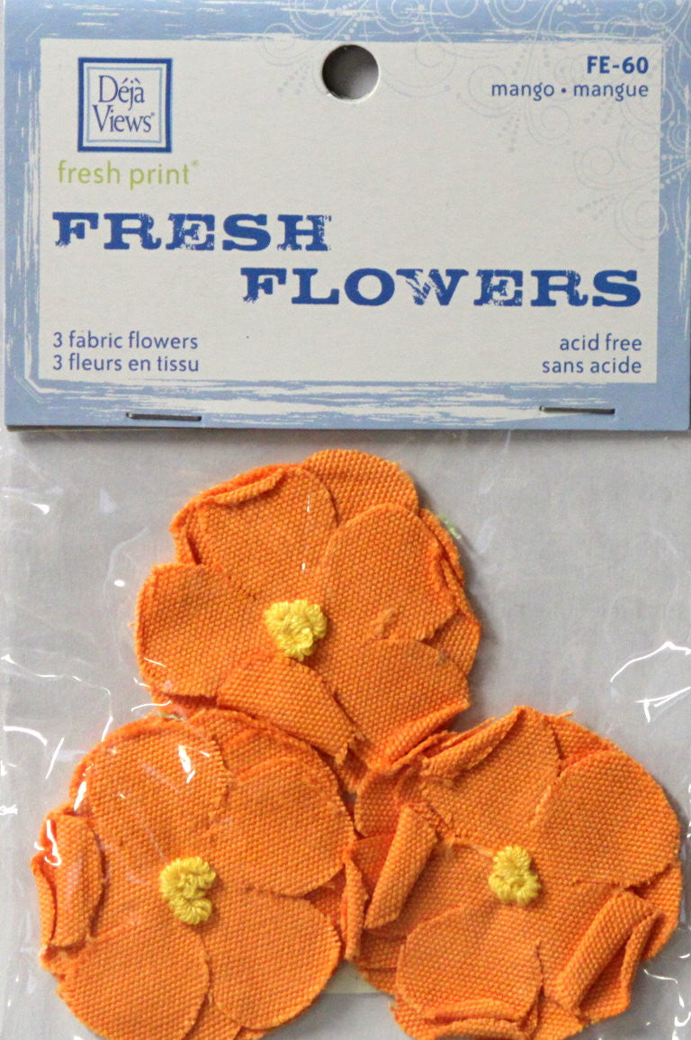 Deja Views Fresh Print Pumpkin Orange Fabric Fresh Flowers Embellishments - SCRAPBOOKFARE