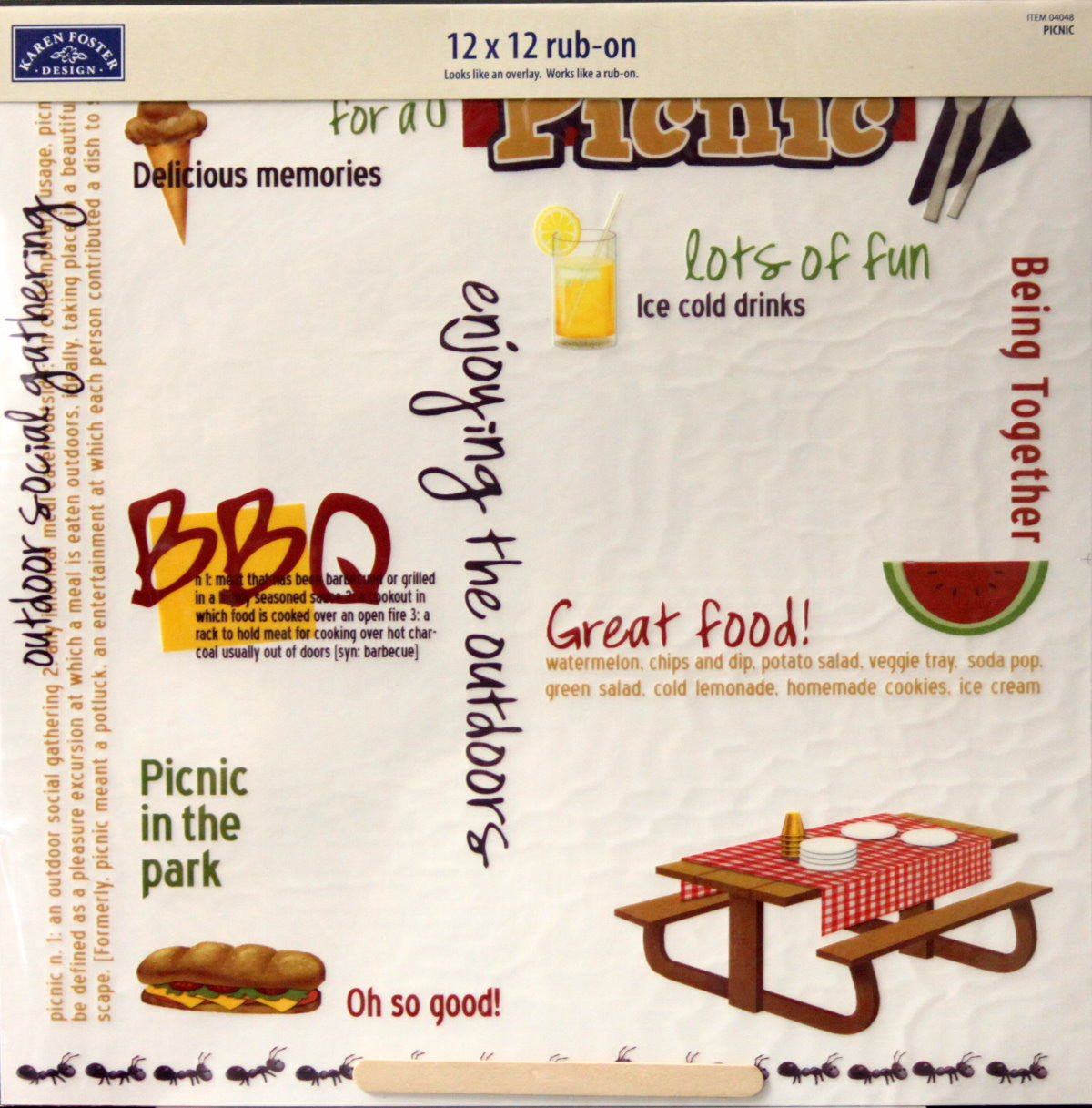 Karen Foster Design Picnic 12 x 12 Rub-On Overlay - SCRAPBOOKFARE