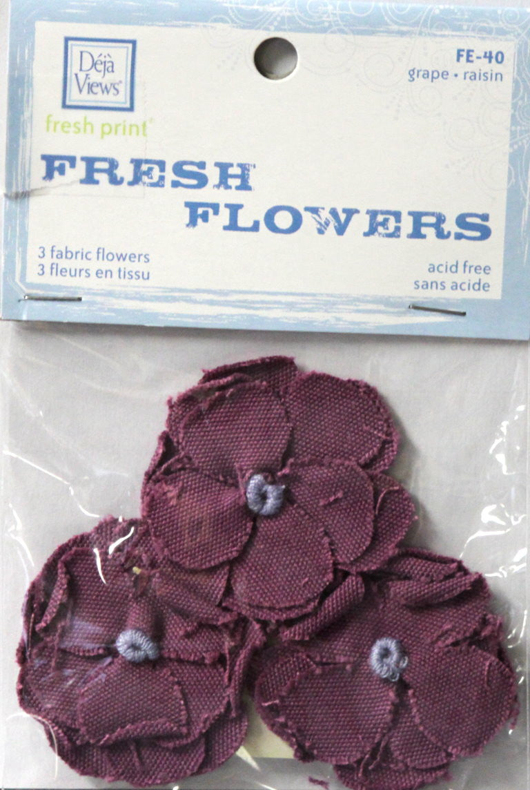 Deja Views Fresh Print Plum Purple Fabric Fresh Flowers Embellishments - SCRAPBOOKFARE