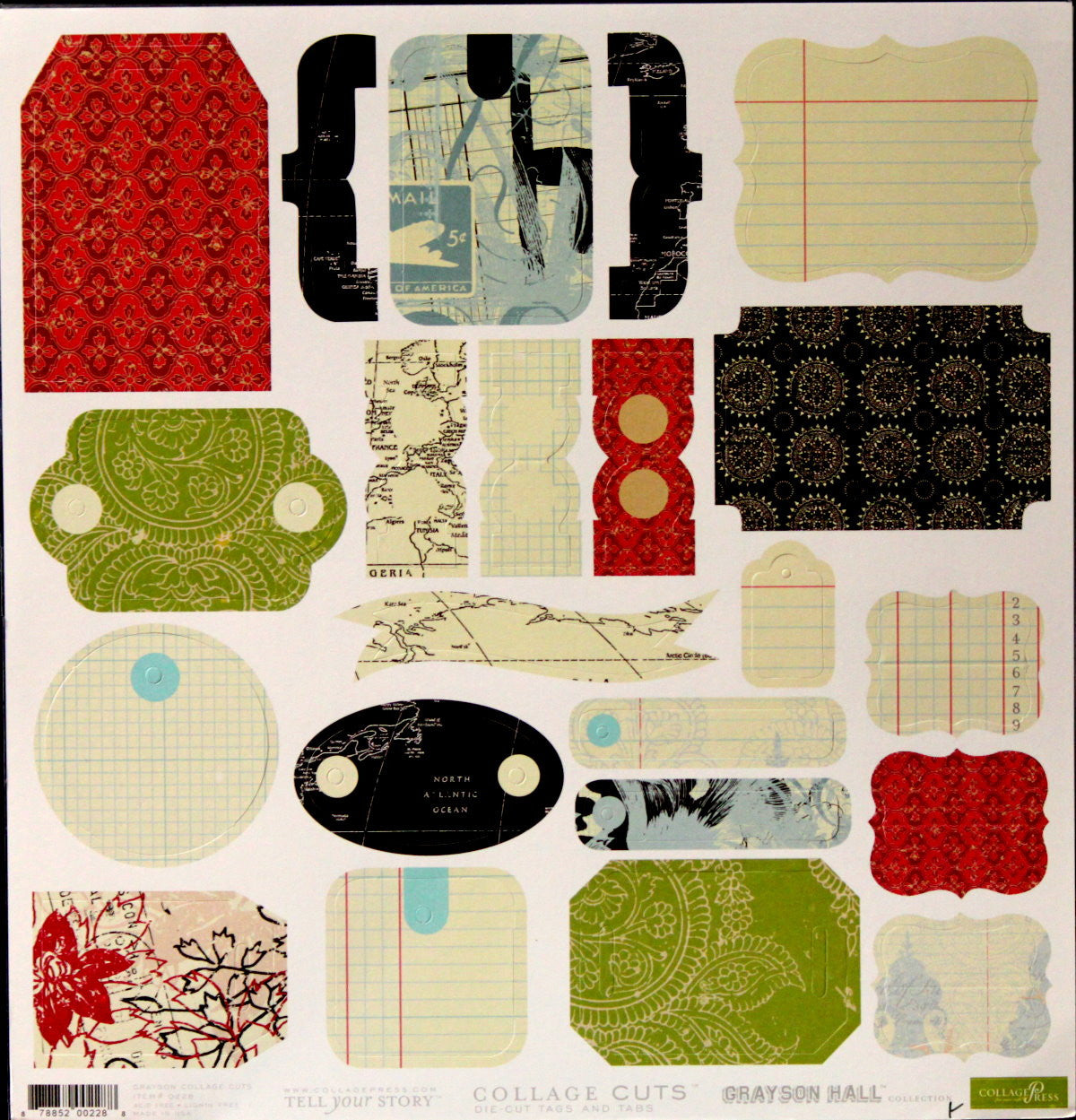 Grayson Hall Collection Collage Cuts Die-cut Tags And Tabs Punch-out Sheet - SCRAPBOOKFARE