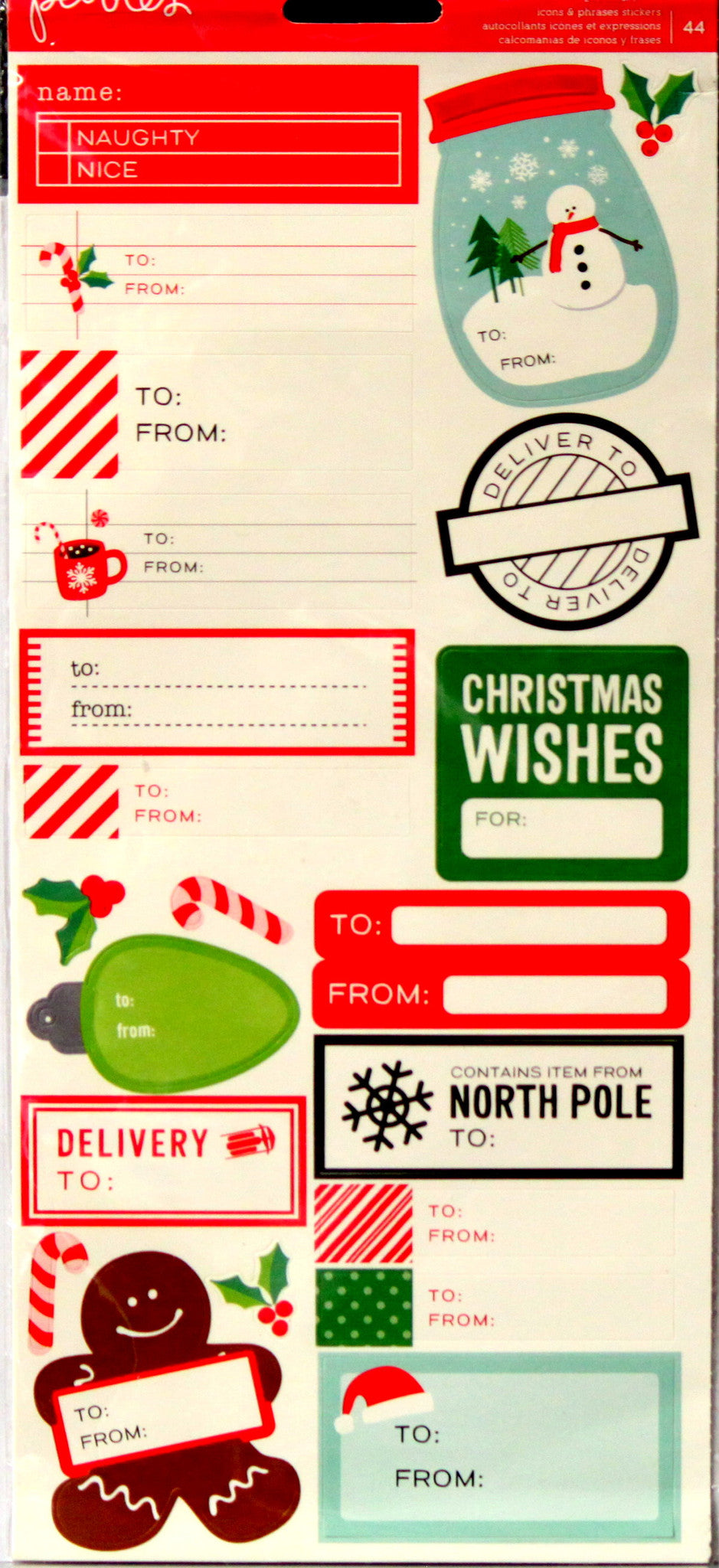 Pebbles Christmas Icons & Phrases Self-Adhesive Diecut Cardstock Stickers - SCRAPBOOKFARE