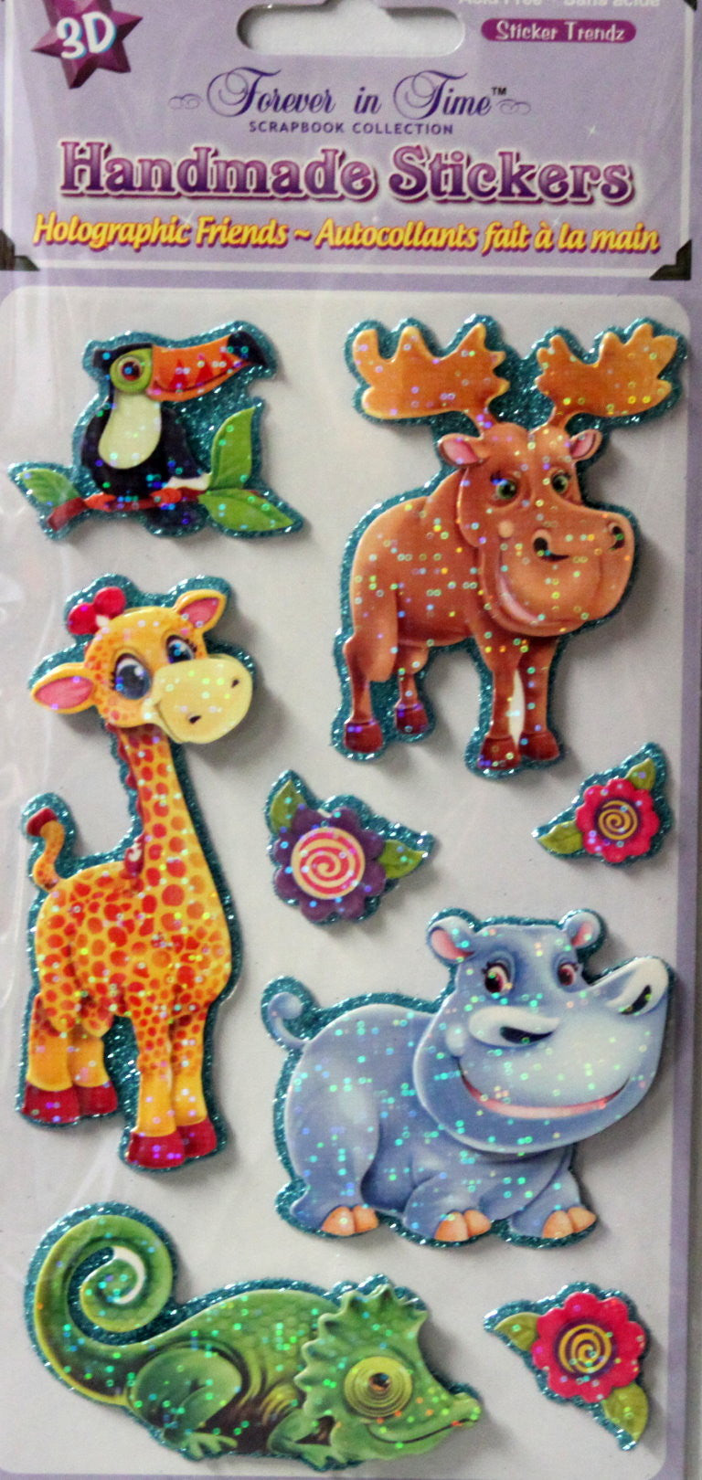 Forever In Time Holographic Zoo Friends Dimensional 3D Handmade Stickers - SCRAPBOOKFARE