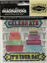 Creative Imaginations Melarge Celebrate Me Rub-On Transfers - SCRAPBOOKFARE