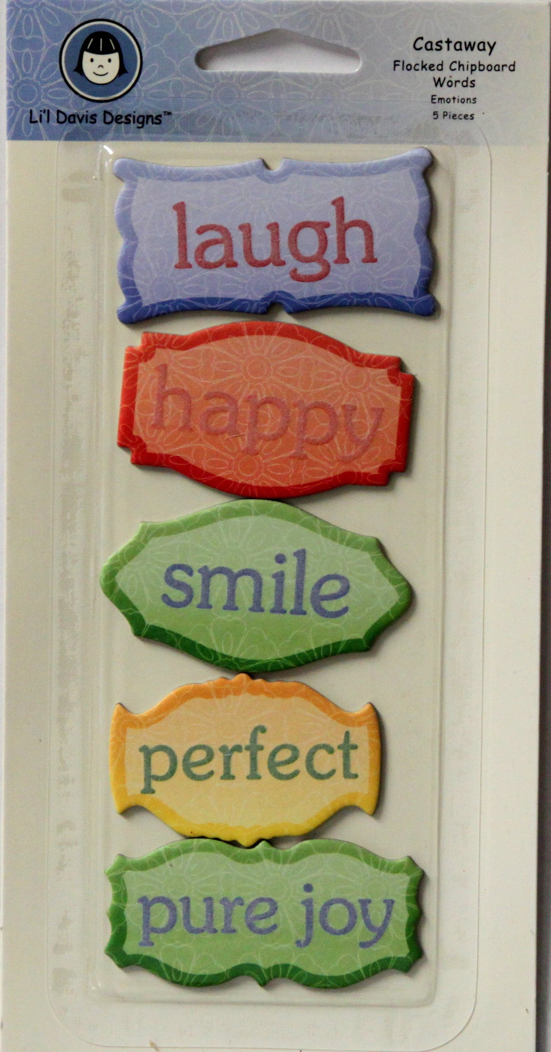 Li'l Davis Designs Castaway Flocked Chipboard Words Embellishments - SCRAPBOOKFARE