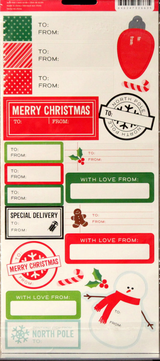 Pebbles Christmas Icons & Phrases Self-Adhesive Diecut Cardstock Stickers - SCRAPBOOKFARE