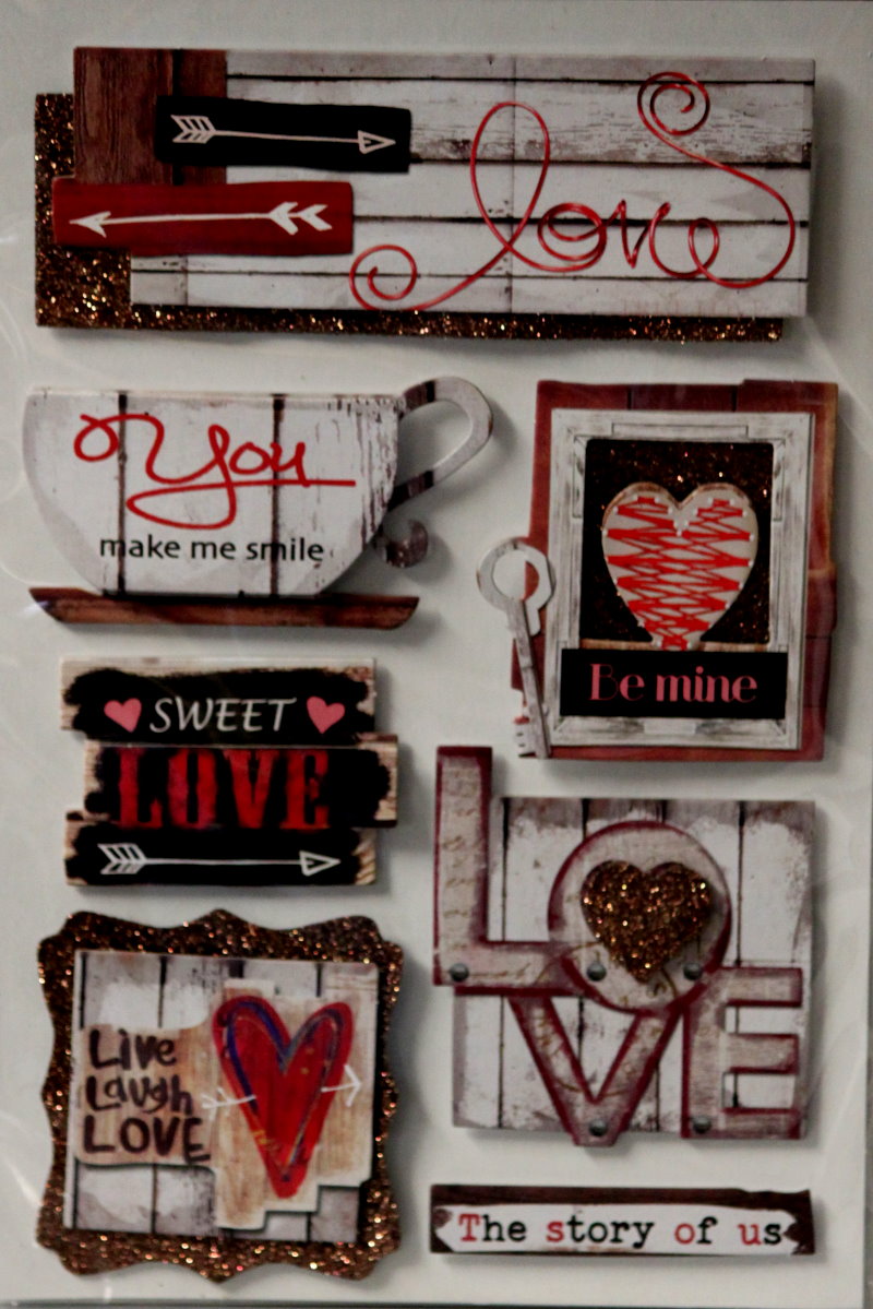 Premium Love Dimensional 3-D Glittered Scrapbook Stickers