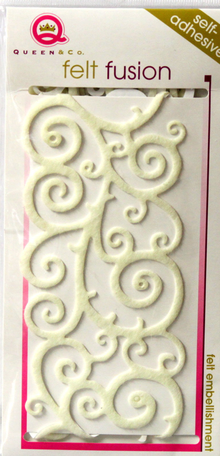 Queen & Company Felt Fusion White Scroll Self-Adhesive Felt Embellishment - SCRAPBOOKFARE