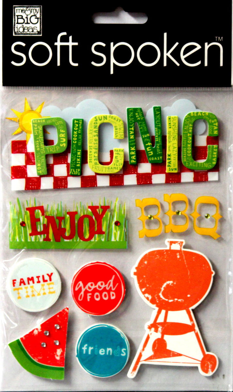 Me & My Big Ideas Soft Spoken Sunshine Picnic Dimensional Sticker Embellishments - SCRAPBOOKFARE