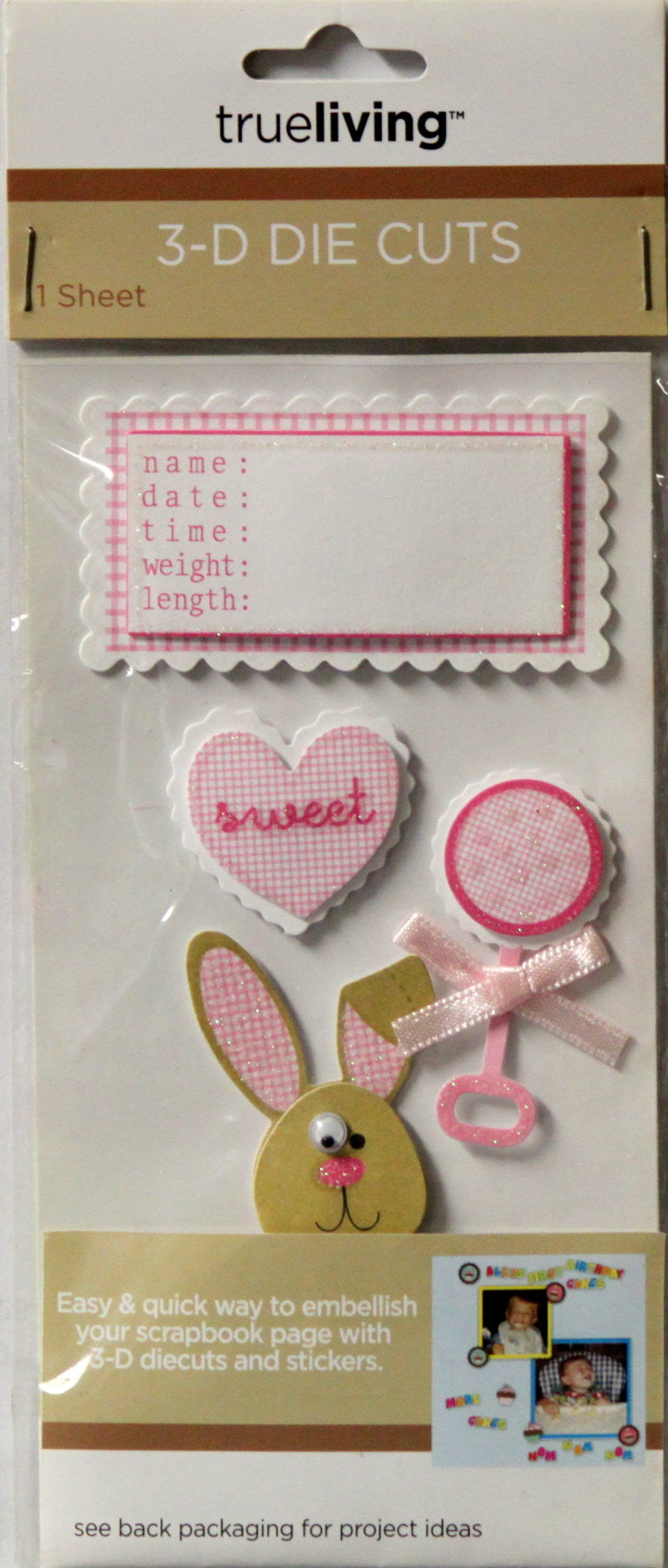 True Living Baby Girl Dimensional Scrapbook Sticker Embellishments