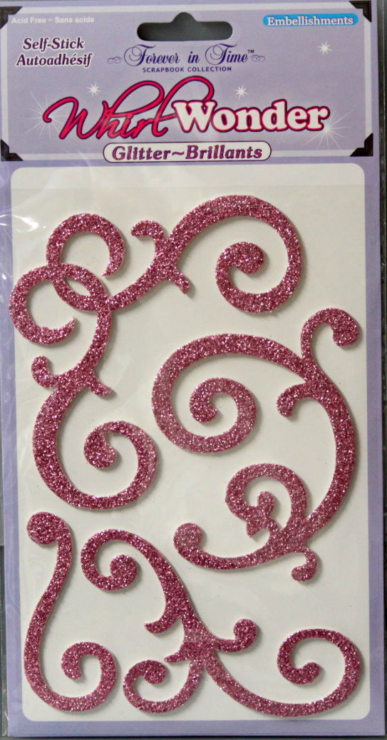 Forever In Time Whirl Wonder Pink Glitter Self-Adhesive Embellishment Stickers - SCRAPBOOKFARE