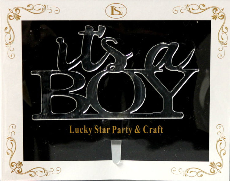 It's A Boy Mirrored Acrylic Cake Topper