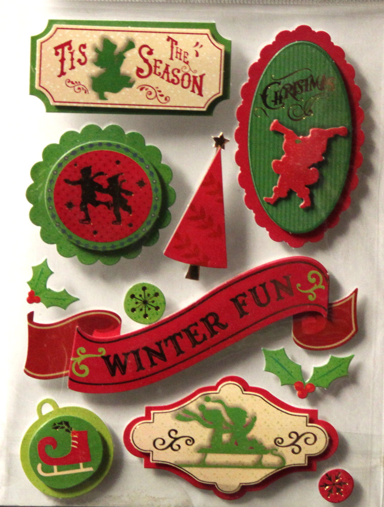 Premium Holiday Tis The Season Christmas Dimensional Stickers