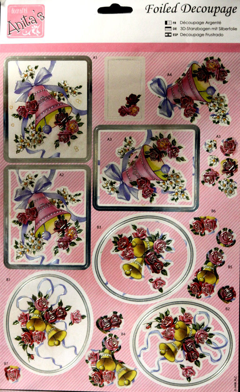 Hallmark Docrafts Anita's Foiled Decoupage Roses And Bells Die-Cuts - SCRAPBOOKFARE