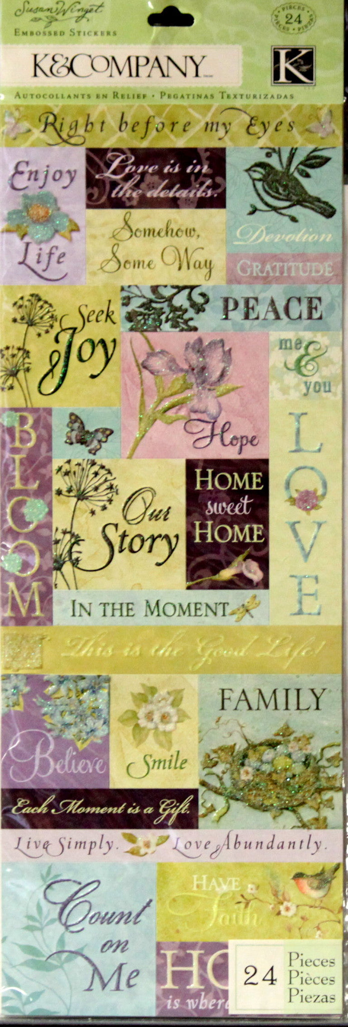 K & Company Susan Winget Botanical Words & Phrases Embossed & Glittered Stickers - SCRAPBOOKFARE